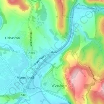 Mappa topografica Dixton, altitudine, rilievo