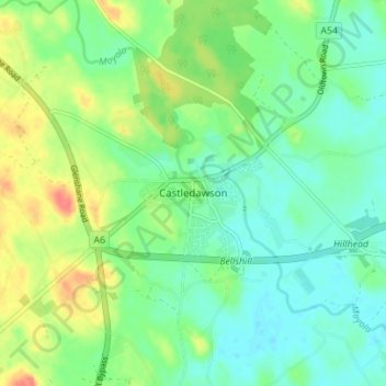 Mappa topografica Castledawson, altitudine, rilievo