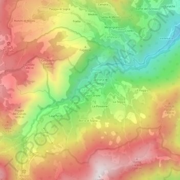 Mappa topografica Fellicarolo, altitudine, rilievo