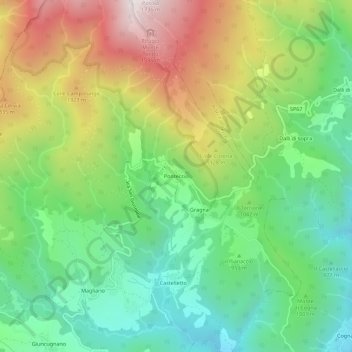 Mappa topografica Ponteccio, altitudine, rilievo