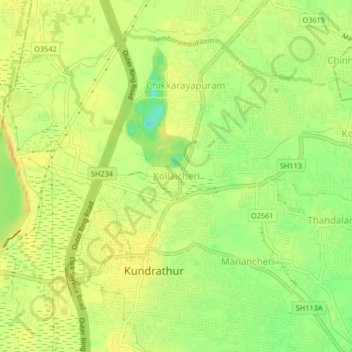 Mappa topografica Kollaicheri, altitudine, rilievo
