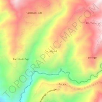 Mappa topografica San Miguel, altitudine, rilievo