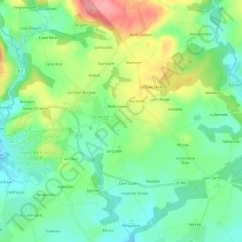 Mappa topografica Locmalo Bihan, altitudine, rilievo