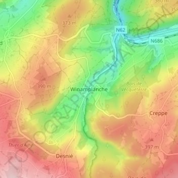 Mappa topografica Winamplanche, altitudine, rilievo