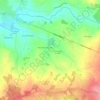 Mappa topografica Les Pouyades, altitudine, rilievo