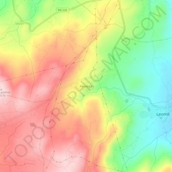 Mappa topografica Paraduça, altitudine, rilievo