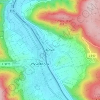 Mappa topografica Hemeln, altitudine, rilievo