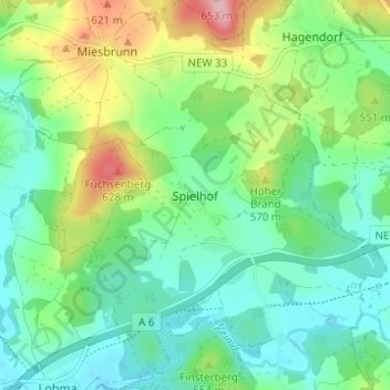 Mappa topografica Spielhof, altitudine, rilievo