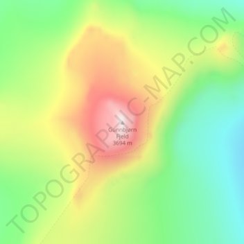 Mappa topografica Gunnbjørn Fjeld, altitudine, rilievo