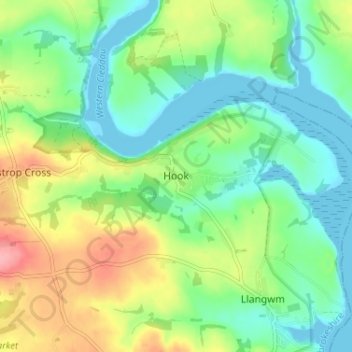 Mappa topografica Hook, altitudine, rilievo