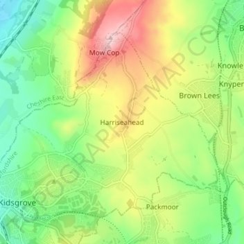 Mappa topografica Harriseahead, altitudine, rilievo