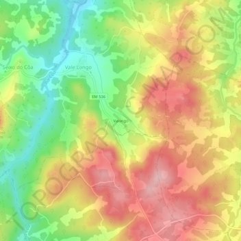 Mappa topografica Valongo, altitudine, rilievo