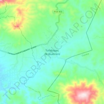 Mappa topografica Totoltepec de Guerrero, altitudine, rilievo