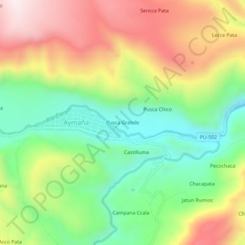 Mappa topografica Pusca Grande, altitudine, rilievo