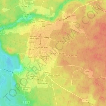 Mappa topografica Bertrine, altitudine, rilievo