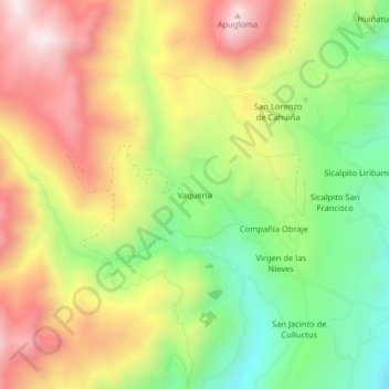 Mappa topografica Vaqueria, altitudine, rilievo