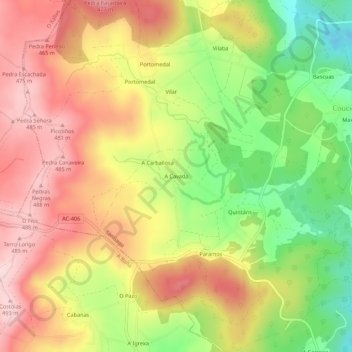 Mappa topografica A Cavada, altitudine, rilievo
