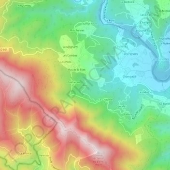 Mappa topografica Bosc, altitudine, rilievo