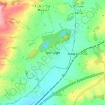Mappa topografica Westleigh, altitudine, rilievo