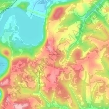 Mappa topografica Bloomington, altitudine, rilievo