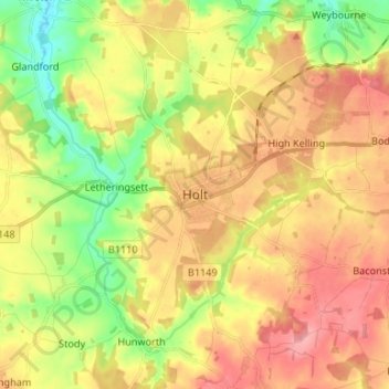 Mappa topografica Holt, altitudine, rilievo