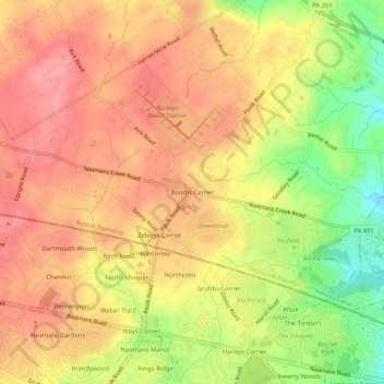 Mappa topografica Booths Corner, altitudine, rilievo