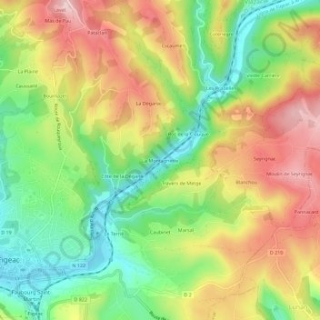 Mappa topografica La Montagnette, altitudine, rilievo