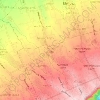 Mappa topografica Guinhawa North, altitudine, rilievo