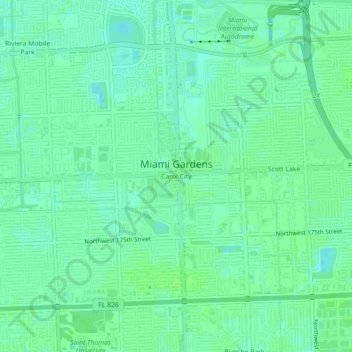 Mappa topografica Carol City, altitudine, rilievo
