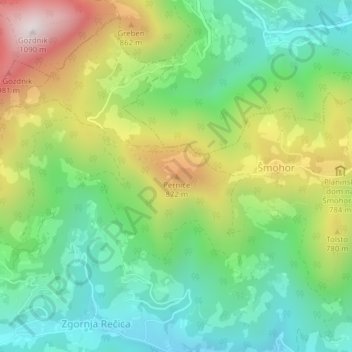 Mappa topografica Pernice, altitudine, rilievo