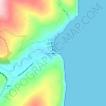 Mappa topografica Cushendun, altitudine, rilievo