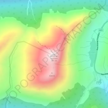 Mappa topografica Beinn an Lochain, altitudine, rilievo