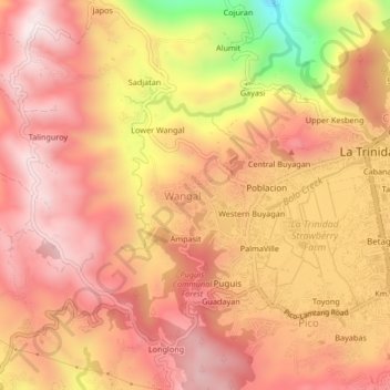 Mappa topografica Upper Wangal, altitudine, rilievo