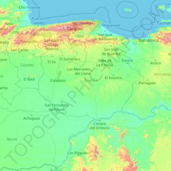 Mappa topografica Guárico, altitudine, rilievo