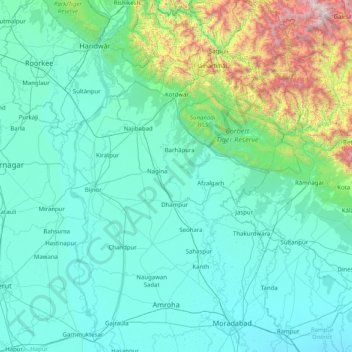 Mappa topografica Bijnor, altitudine, rilievo