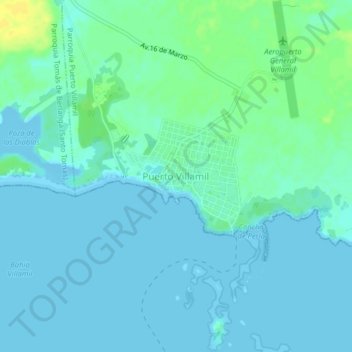 Mappa topografica Puerto Villamil, altitudine, rilievo