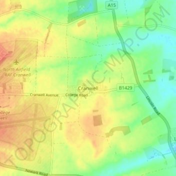 Mappa topografica Cranwell, altitudine, rilievo