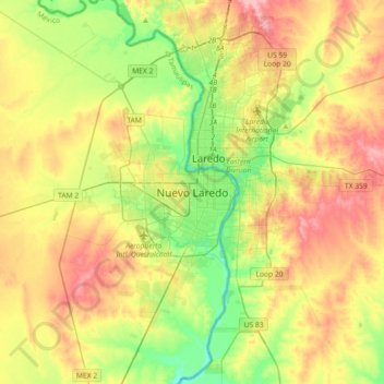 Mappa topografica Nuevo Laredo, altitudine, rilievo