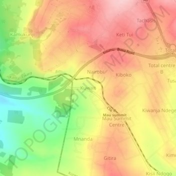 Mappa topografica Kuwait, altitudine, rilievo