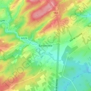 Mappa topografica Baillonville, altitudine, rilievo