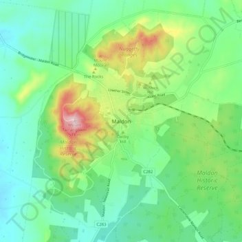 Mappa topografica Maldon, altitudine, rilievo