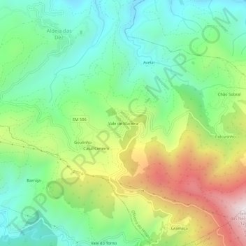 Mappa topografica Vale de Maceira, altitudine, rilievo