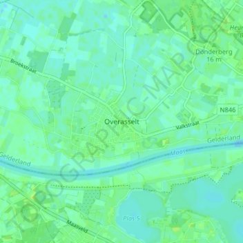 Mappa topografica Overasselt, altitudine, rilievo