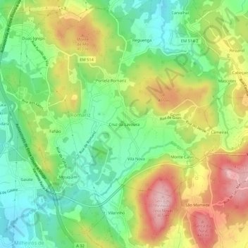 Mappa topografica Cruz da Lavoura, altitudine, rilievo