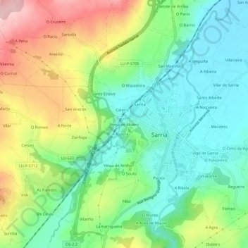 Mappa topografica Veiga de Abaixo, altitudine, rilievo