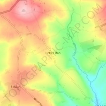 Mappa topografica Betws Ifan, altitudine, rilievo