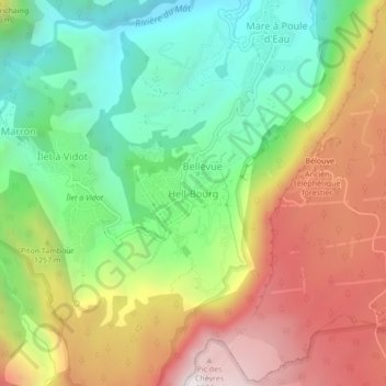 Mappa topografica Hell-Bourg, altitudine, rilievo