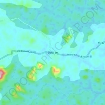 Mappa topografica Efoulan, altitudine, rilievo