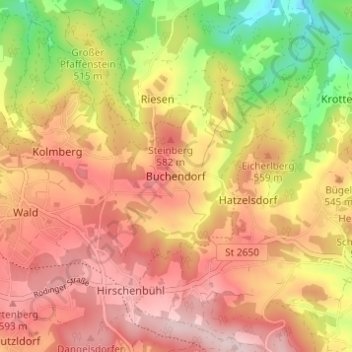 Mappa topografica Buchendorf, altitudine, rilievo