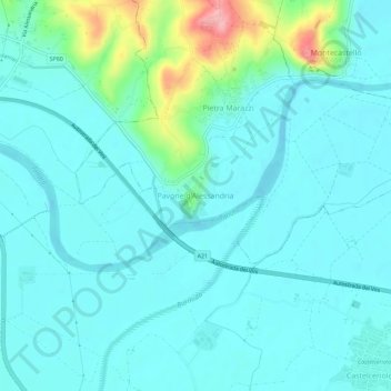 Mappa topografica Pavone d'Alessandria, altitudine, rilievo